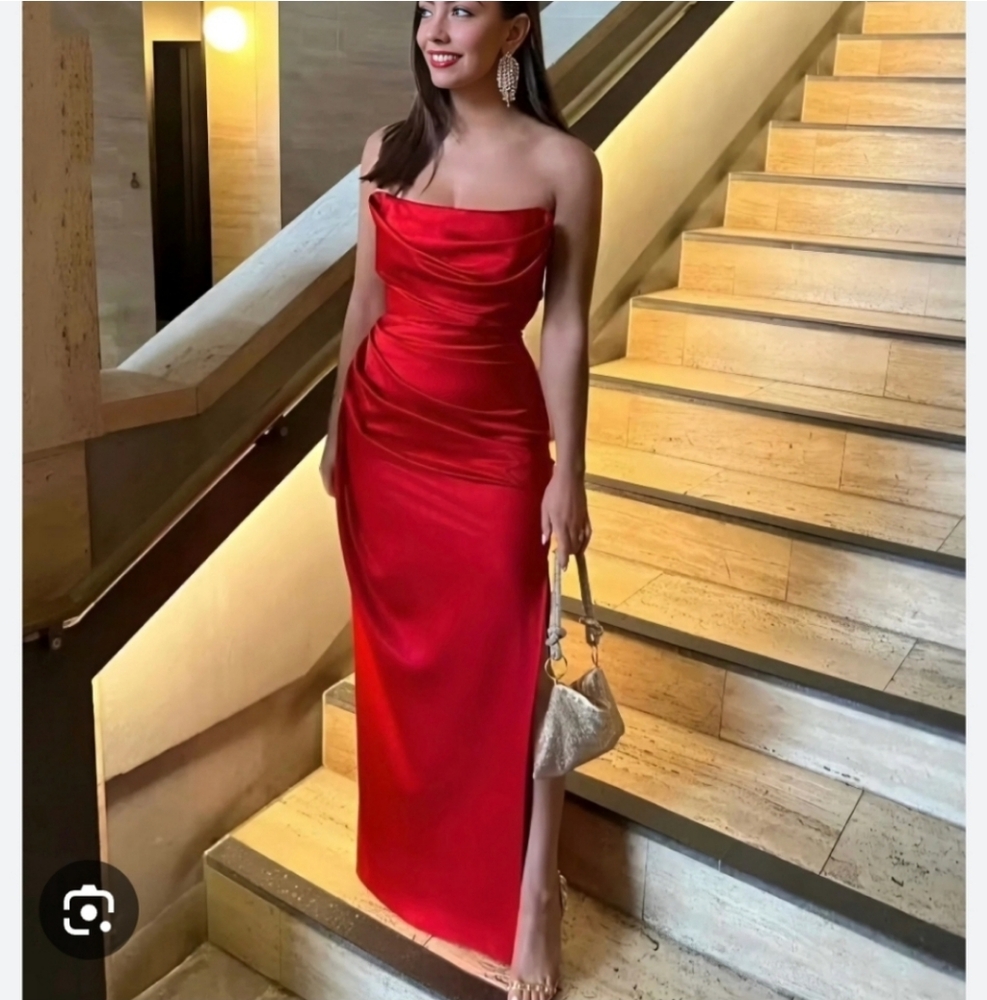 Adrienne red maxi satin corset dress